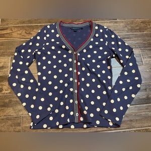 Boden Womens 12 Cardigan Navy blue white polka dots